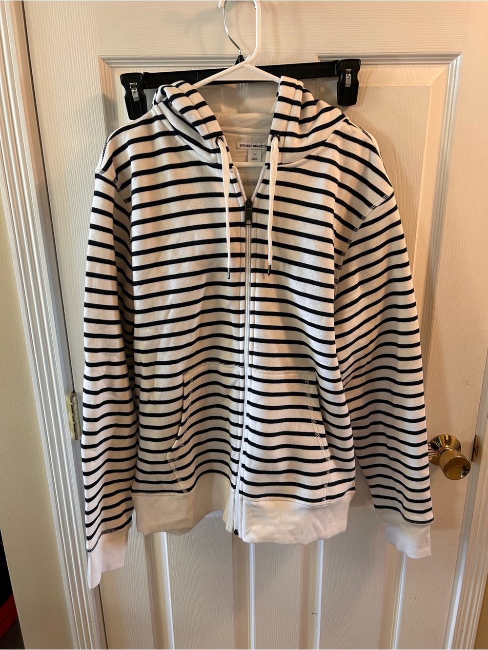 Amazon Essentials Black & White Striped Zip Hoodie